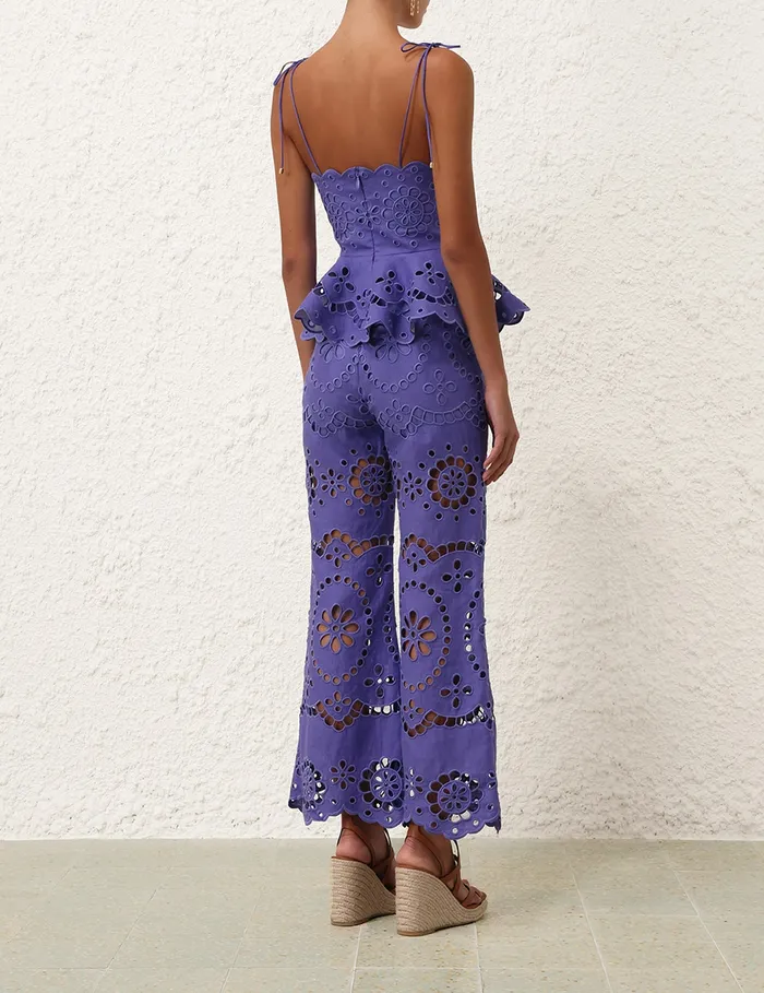 Women Zimmermann Clothing Pop Embroidered Crop Pant Blue