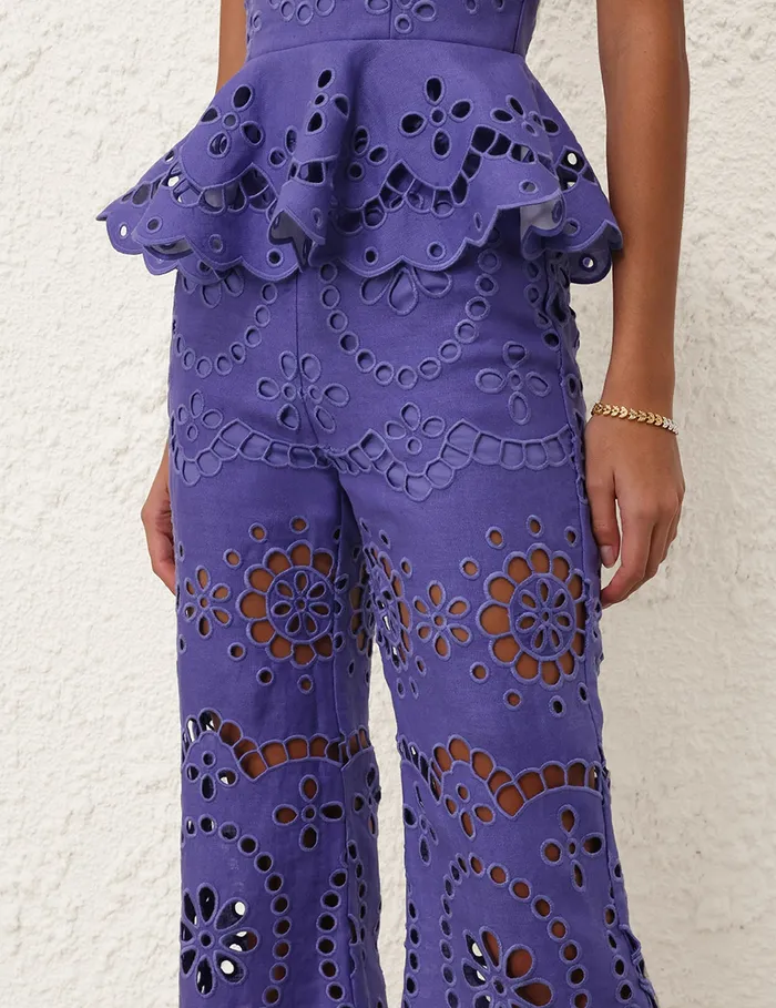 Women Zimmermann Clothing Pop Embroidered Crop Pant Blue
