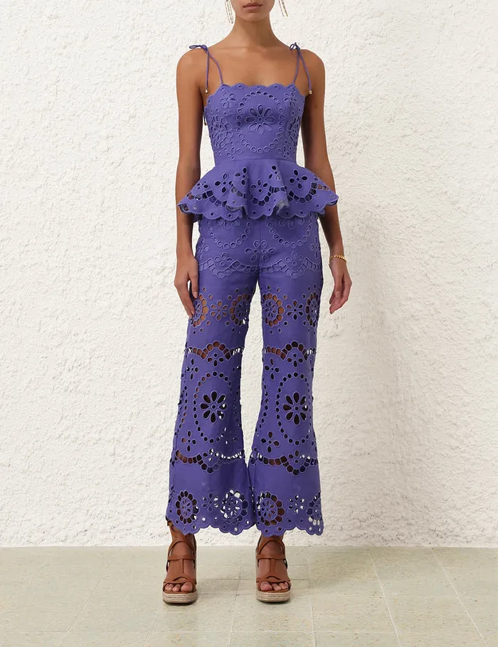 Women Zimmermann Clothing Pop Embroidered Crop Pant Blue