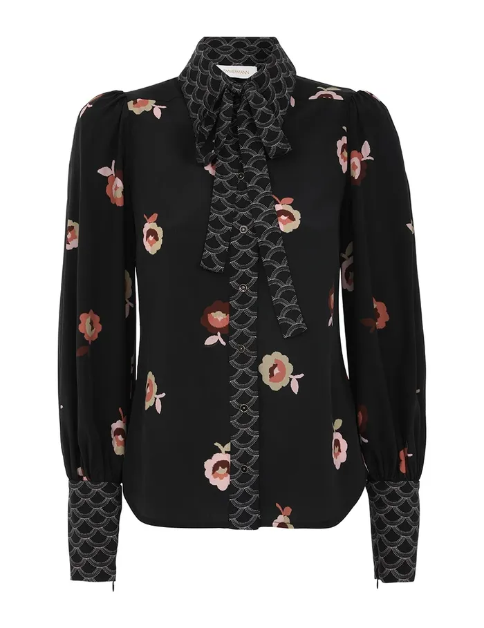Women Zimmermann Clothing Pussybow Shirt Black Floral