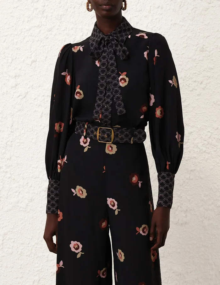 Women Zimmermann Clothing Pussybow Shirt Black Floral