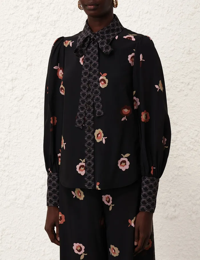 Women Zimmermann Clothing Pussybow Shirt Black Floral