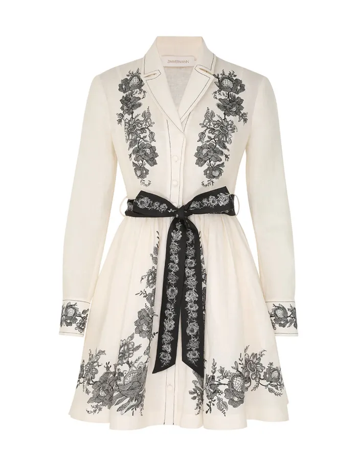 Women Zimmermann Clothing Shirt Mini Dress Cream Floral