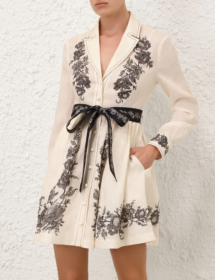 Women Zimmermann Clothing Shirt Mini Dress Cream Floral