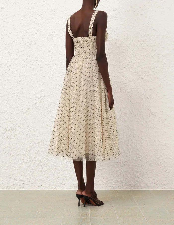 Women Zimmermann Clothing Tulle Midi Dress Creamblack Dot