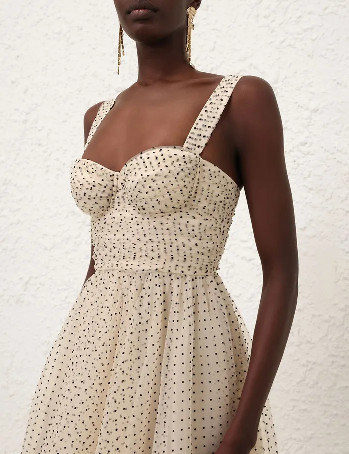 Women Zimmermann Clothing Tulle Midi Dress Creamblack Dot