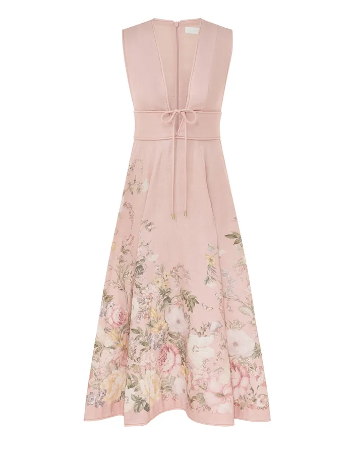 Women Zimmermann Clothing Waverly Plunge Midi Dress Pink Floral