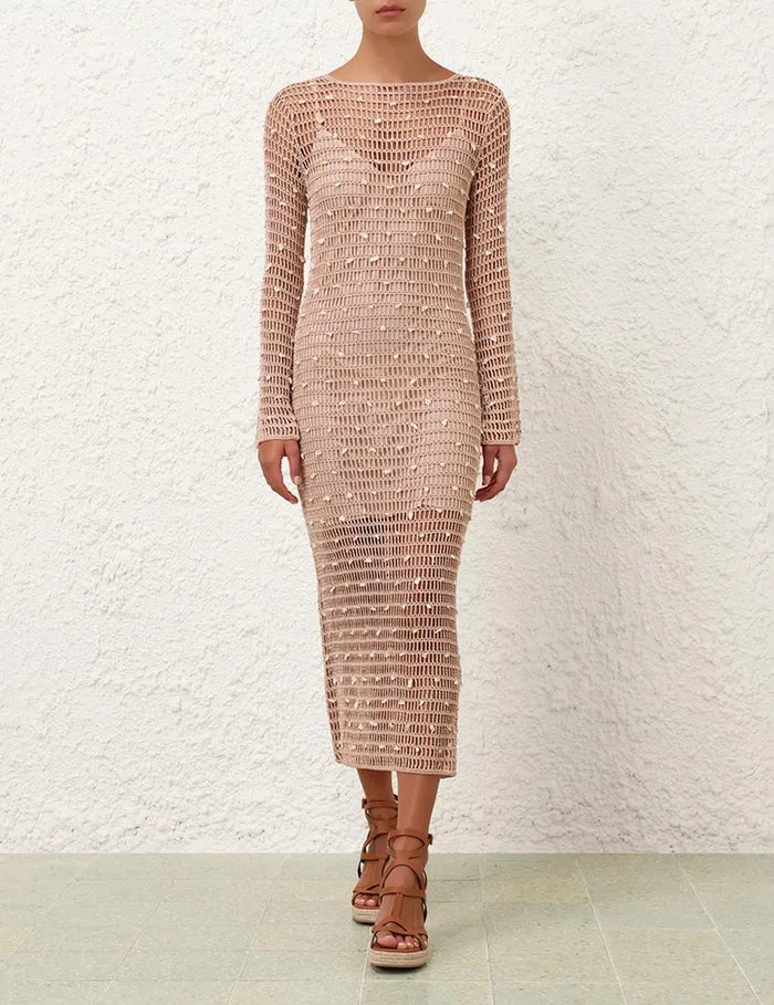Women Zimmermann Clothing Wylie Shell Crochet Midi Taupe
