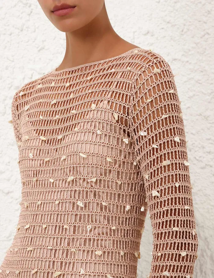 Women Zimmermann Clothing Wylie Shell Crochet Midi Taupe