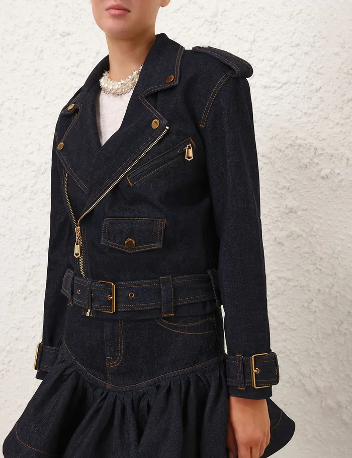 Women Zimmermann Denim Crush Denim Biker Jacket Night Sky