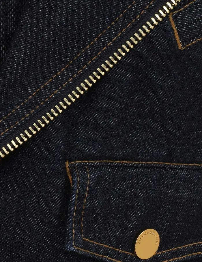 Women Zimmermann Denim Crush Denim Biker Jacket Night Sky