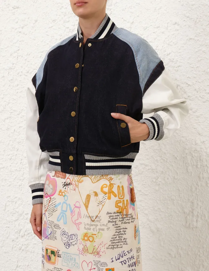 Women Zimmermann Denim Crush Denim Bomber Jacket Night Sky