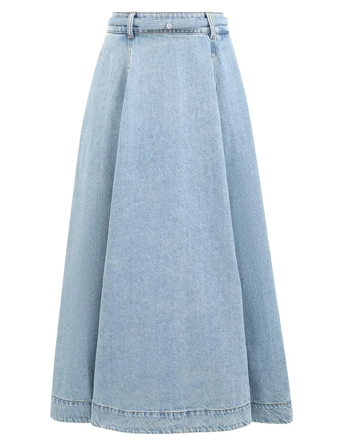 Women Zimmermann Denim Crush Denim Full Midi Skirt Blue Moon