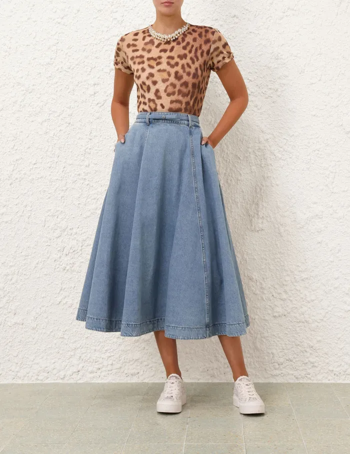 Women Zimmermann Denim Crush Denim Full Midi Skirt Blue Moon
