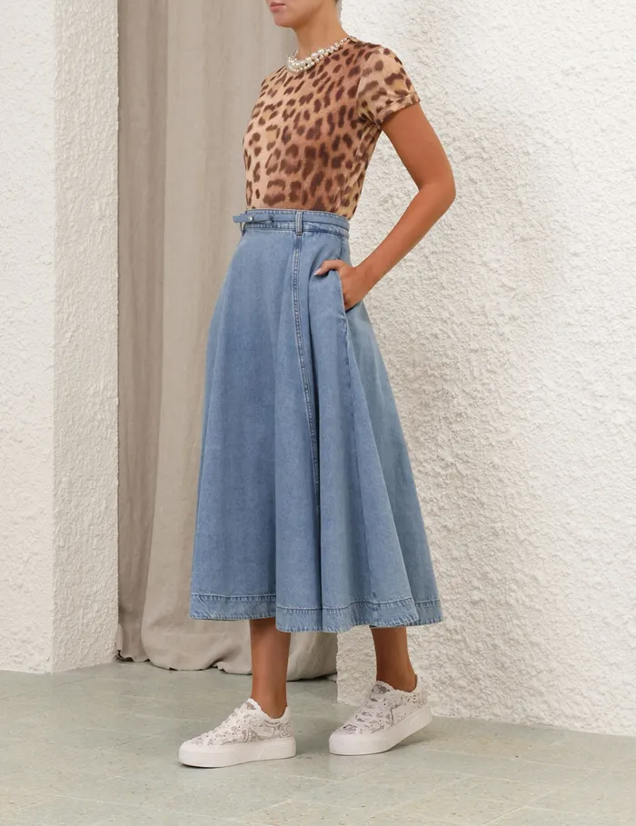 Women Zimmermann Denim Crush Denim Full Midi Skirt Blue Moon
