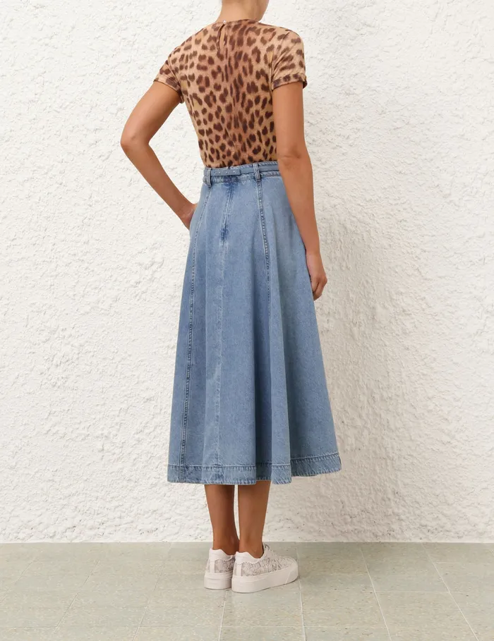 Women Zimmermann Denim Crush Denim Full Midi Skirt Blue Moon