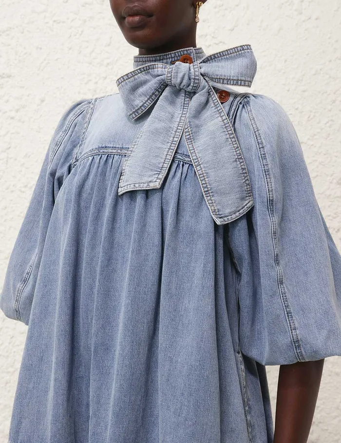 Women Zimmermann Denim Denim Smock Dress Faded Blue