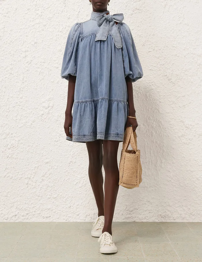 Women Zimmermann Denim Denim Smock Dress Faded Blue