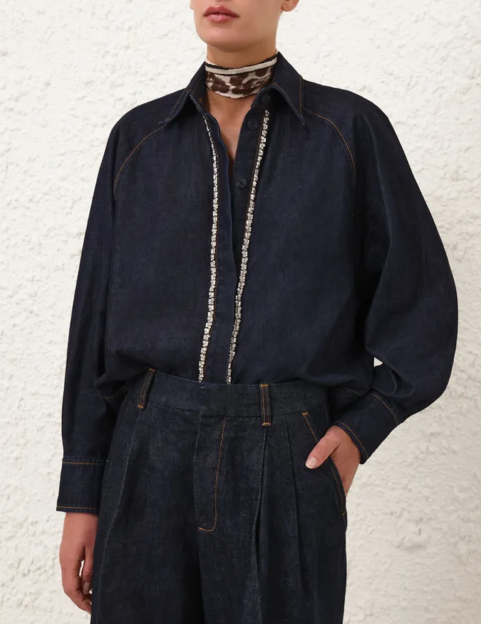Women Zimmermann Denim Illustration Denim Shirt Night Sky