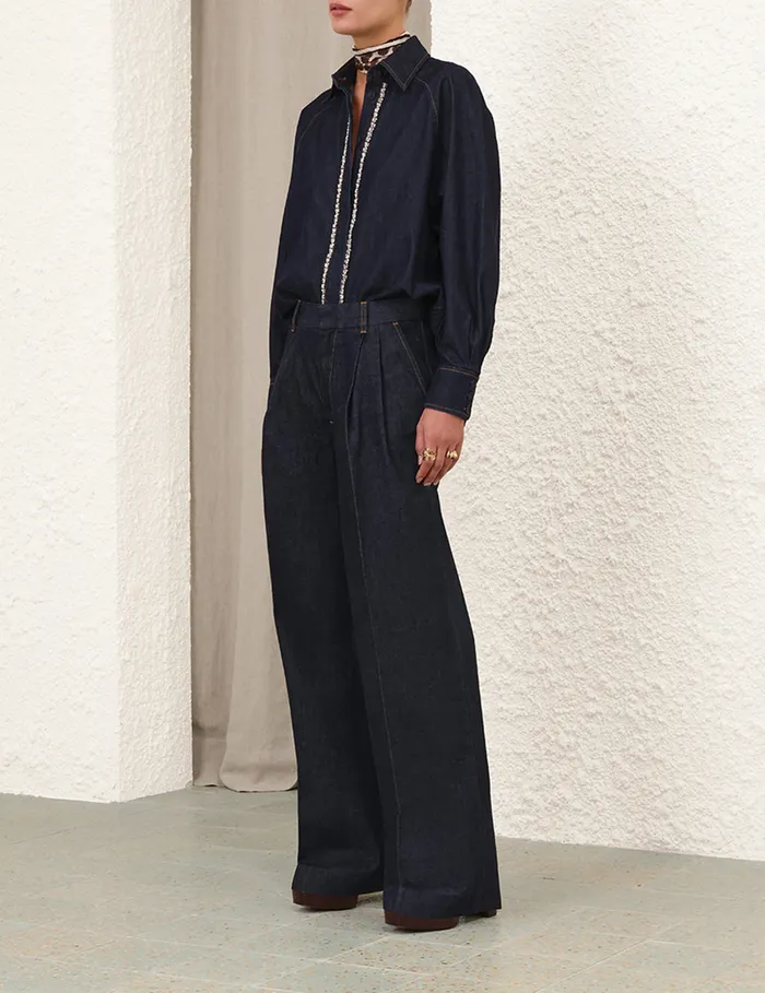 Women Zimmermann Denim Illustration Denim Shirt Night Sky