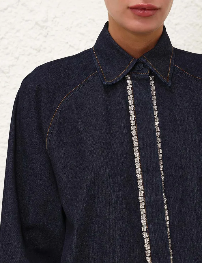 Women Zimmermann Denim Illustration Denim Shirt Night Sky