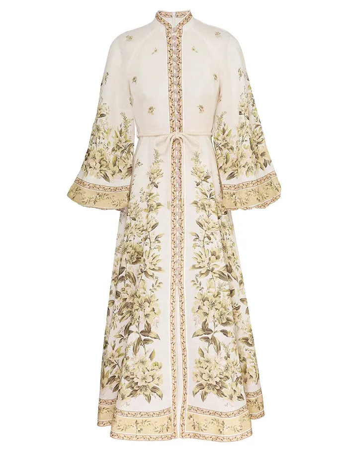 Women Zimmermann Dresses and Coverups Golden Buttoned Midi Dress Sage Toile Floral