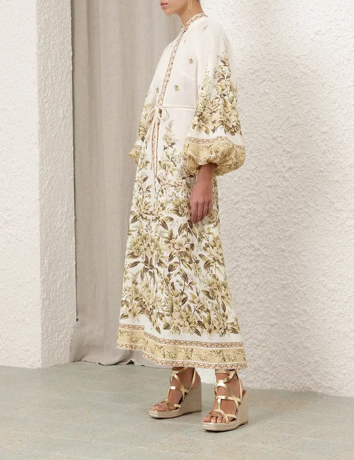 Women Zimmermann Dresses and Coverups Golden Buttoned Midi Dress Sage Toile Floral