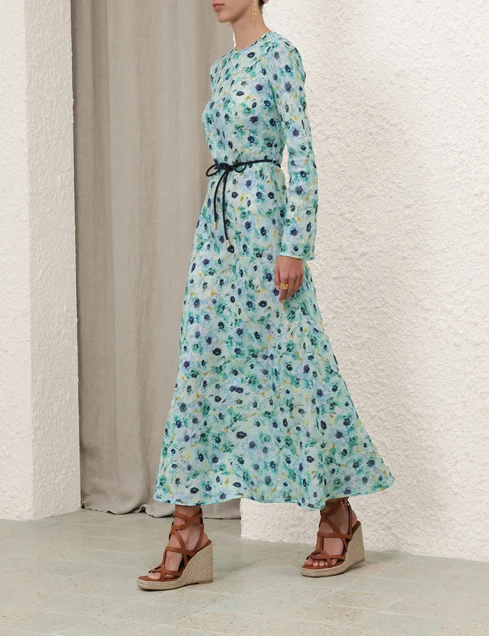 Women Zimmermann Dresses and Coverups Lightburst Bias Long Dress Aqua Floral