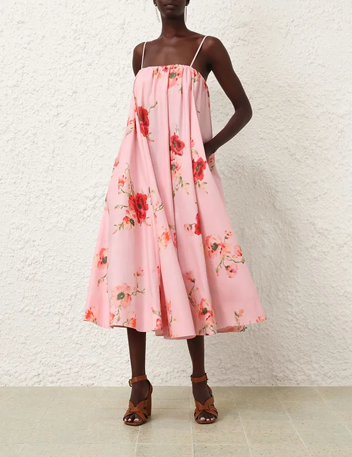Women Zimmermann Dresses and Coverups Lightburst Puff Midi Dress Red Floral