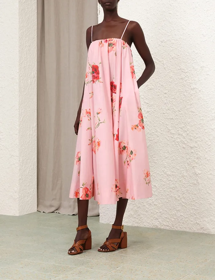 Women Zimmermann Dresses and Coverups Lightburst Puff Midi Dress Red Floral