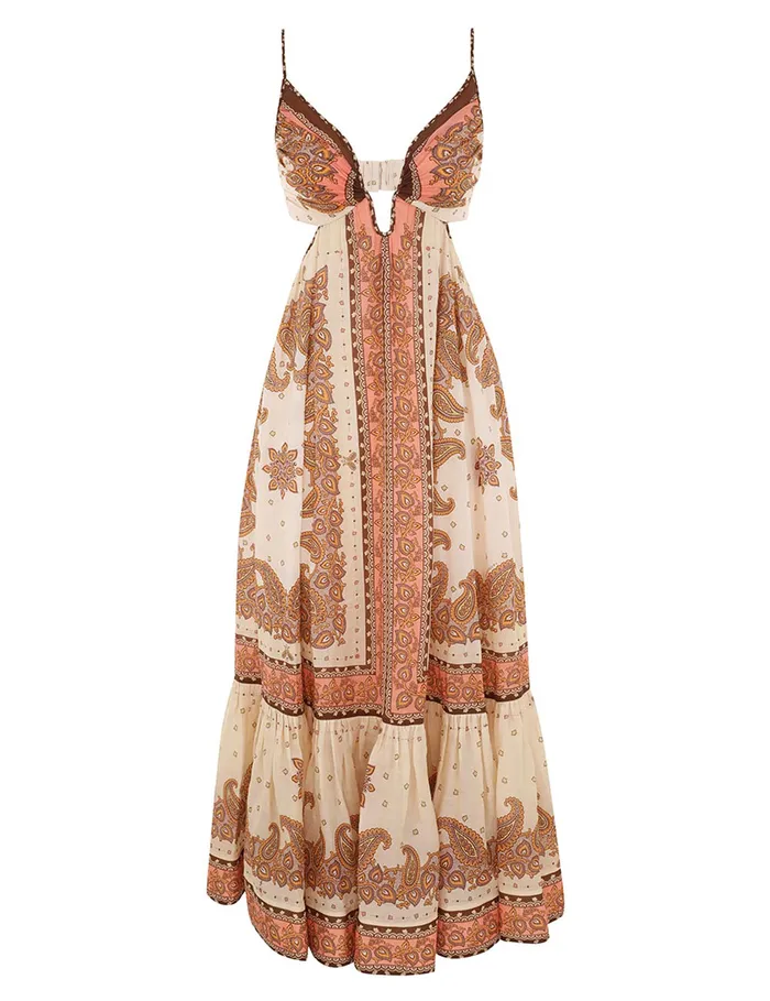 Women Zimmermann Dresses and Coverups Maxine Plunge Maxi Dress Orange Paisley