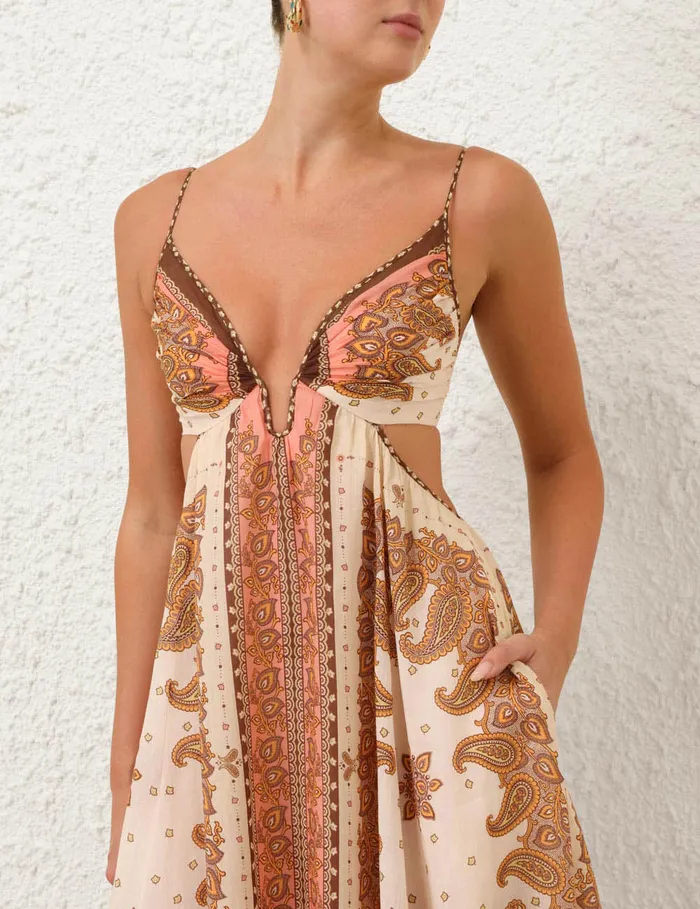 Women Zimmermann Dresses and Coverups Maxine Plunge Maxi Dress Orange Paisley
