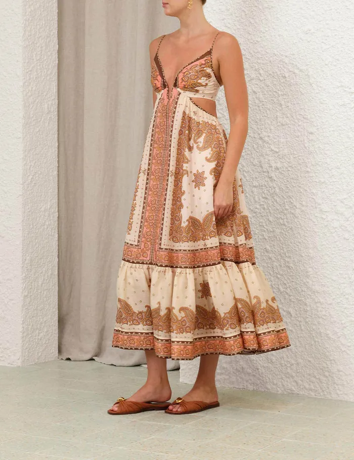 Women Zimmermann Dresses and Coverups Maxine Plunge Maxi Dress Orange Paisley