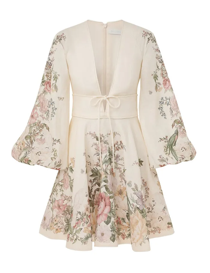 Women Zimmermann Dresses and Coverups Waverly Plunge Mini Dress Cream Floral