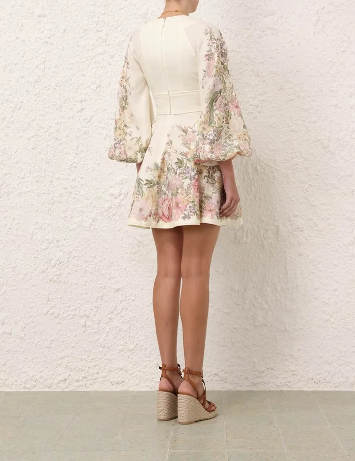 Women Zimmermann Dresses and Coverups Waverly Plunge Mini Dress Cream Floral