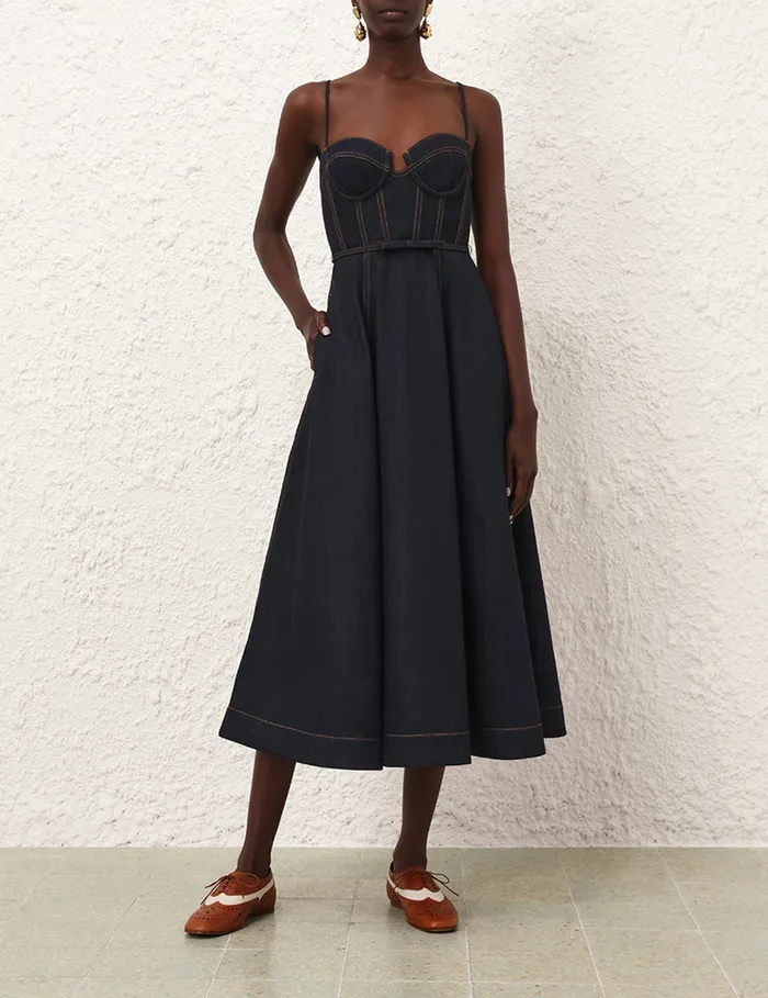 Women Zimmermann Dresses Crush Denim Corset Dress Night Sky