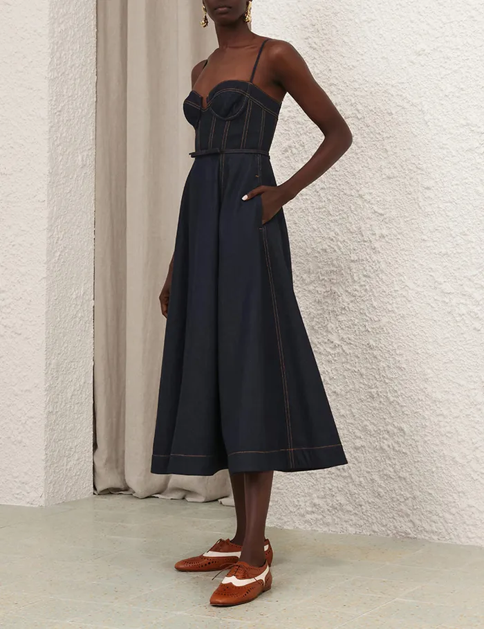 Women Zimmermann Dresses Crush Denim Corset Dress Night Sky
