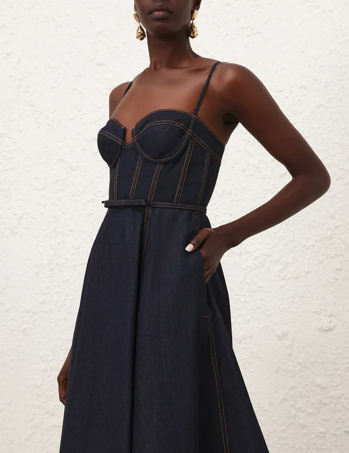 Women Zimmermann Dresses Crush Denim Corset Dress Night Sky