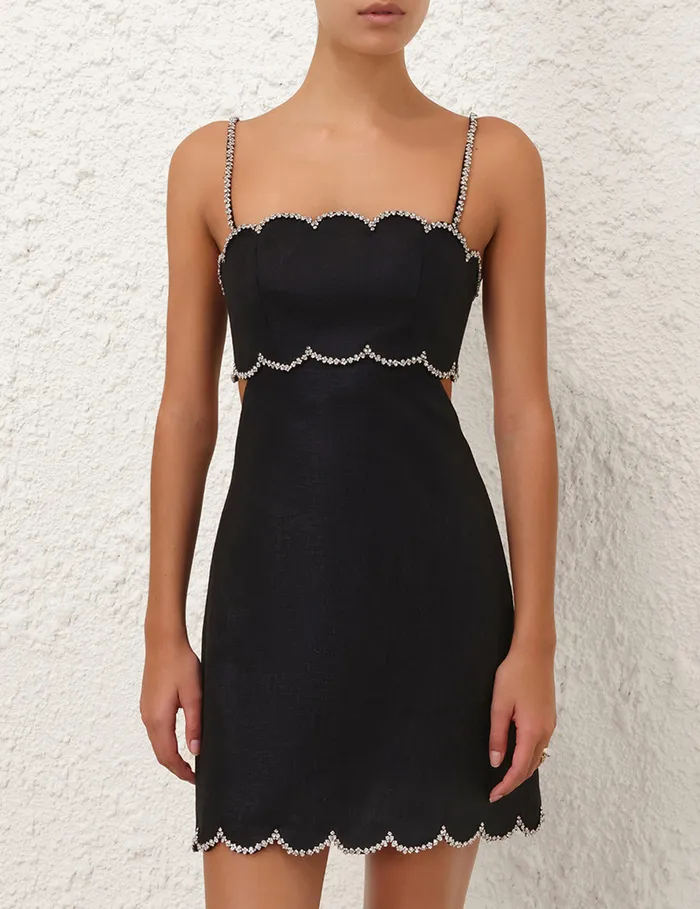 Women Zimmermann Dresses Crush Scalloped Mini Dress Black