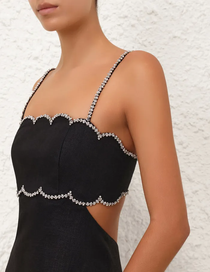 Women Zimmermann Dresses Crush Scalloped Mini Dress Black