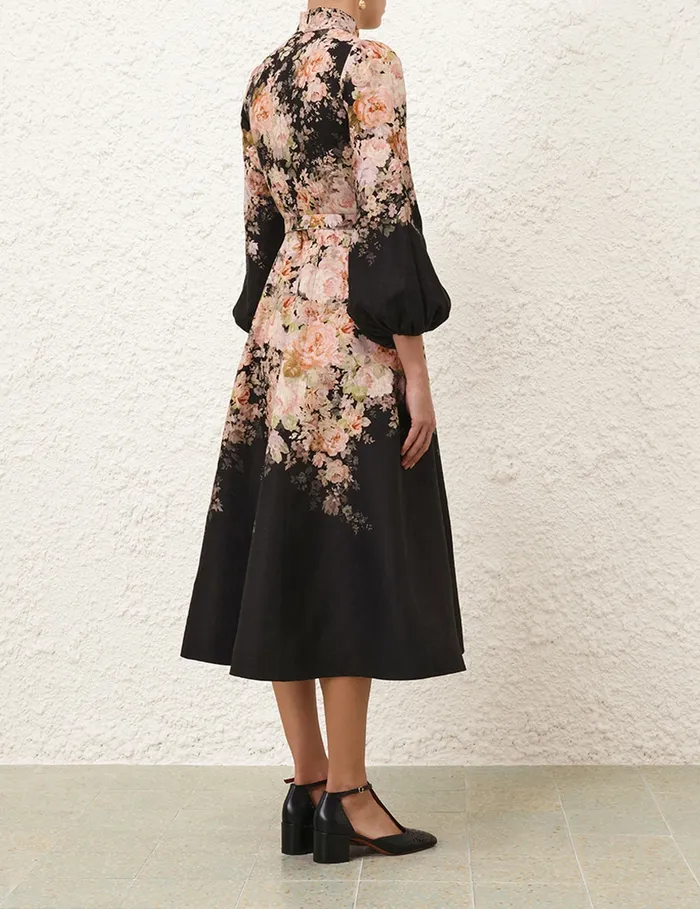 Women Zimmermann Dresses Illustration Buttoned Midi Black Rococo Floral