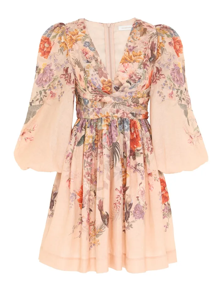 Women Zimmermann Dresses Pavilion Draped Mini Dress Peach Multi Floral