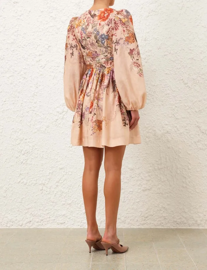 Women Zimmermann Dresses Pavilion Draped Mini Dress Peach Multi Floral
