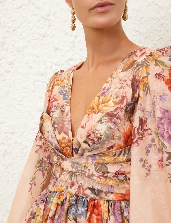 Women Zimmermann Dresses Pavilion Draped Mini Dress Peach Multi Floral