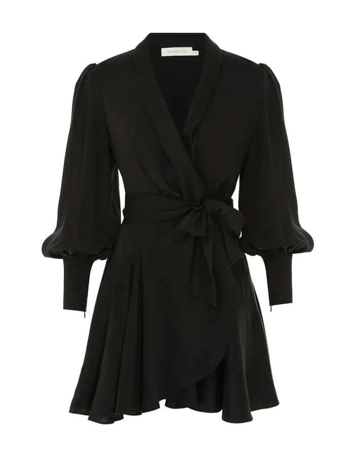 Women Zimmermann Dresses Silk Wrap Mini Dress Black