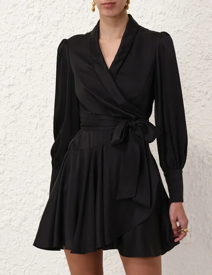 Women Zimmermann Dresses Silk Wrap Mini Dress Black