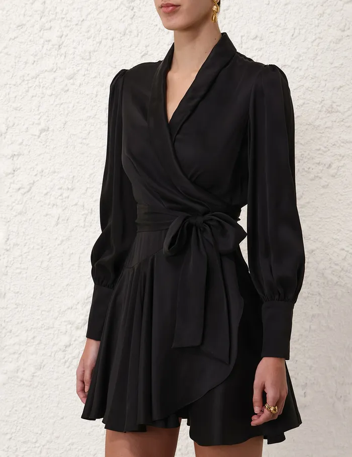 Women Zimmermann Dresses Silk Wrap Mini Dress Black