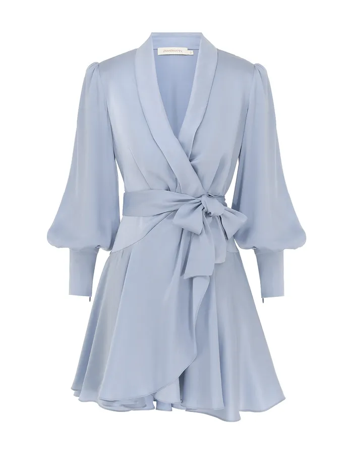 Women Zimmermann Dresses Silk Wrap Mini Dress Pale Blue