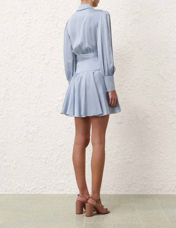 Women Zimmermann Dresses Silk Wrap Mini Dress Pale Blue