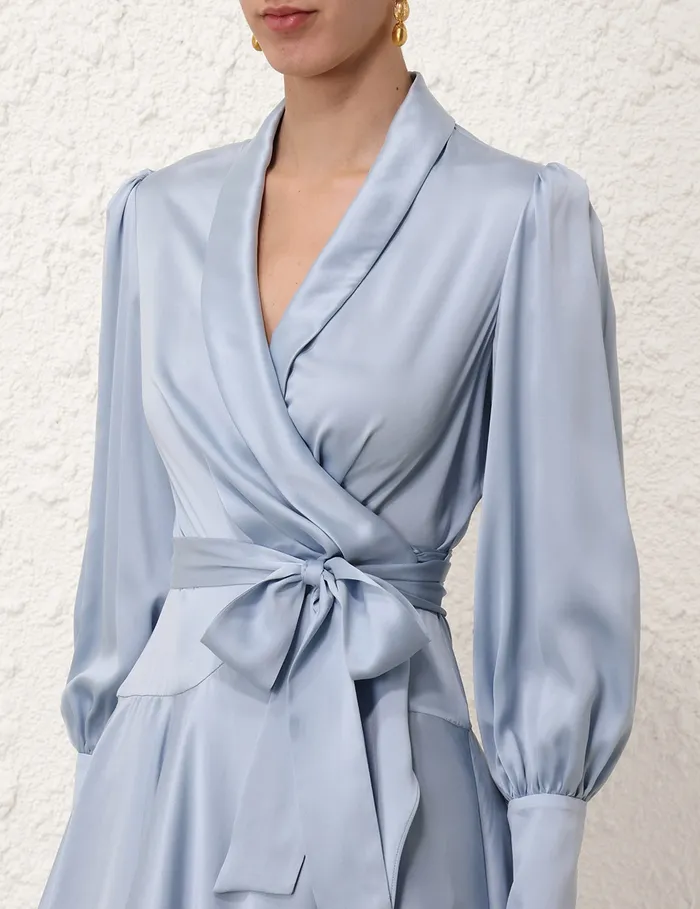 Women Zimmermann Dresses Silk Wrap Mini Dress Pale Blue